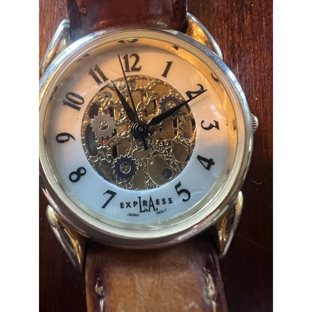 Watch Skeleton Dial Vintage Y2K Leather Steampunk‎ Dark Academia NEEDS Battery